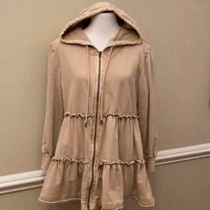 Solitaire 100% cotton knit tiered swing hoodie zip front jacket size large